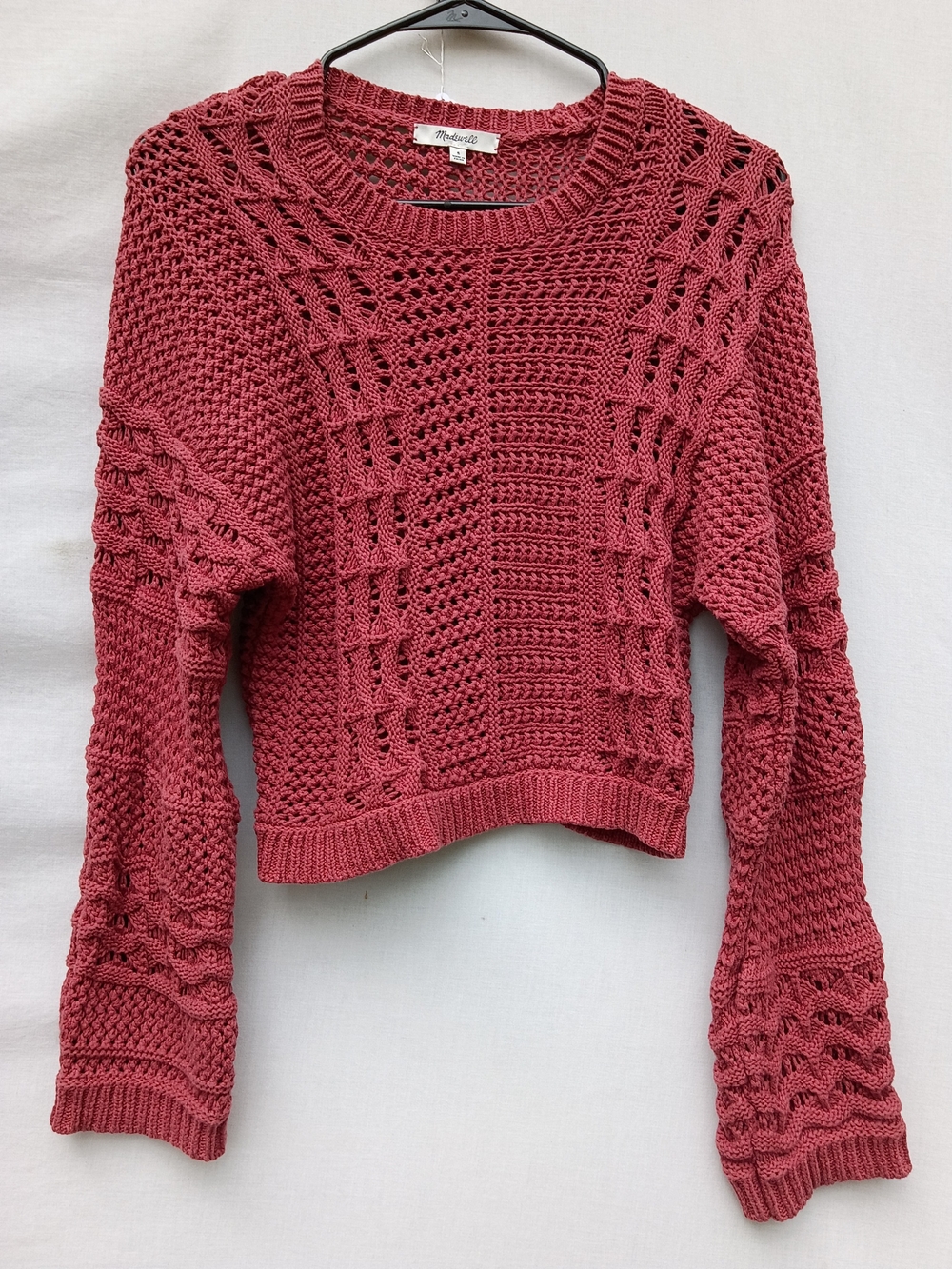Madewell Rose Crochet-Knit Crewneck Cropped Sweater Y2k Size Small